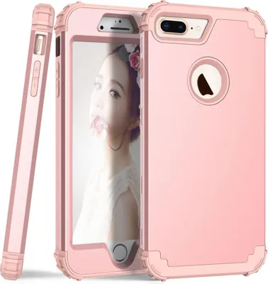 Image de coque iPhone 8 Plus, 3 en 1 Hybride Rigide PC TPU Silicone, Coque de protection antichoc pour iPhone 7 Plus / 8 Plus Or Rose