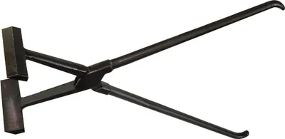 A pair of black metal tongs with square ends and curved tips, isolated on a white background.