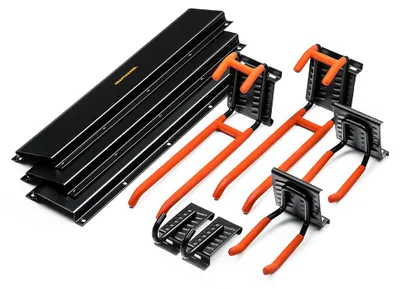 Produktbild von CRAFTMAKER 6er Set Wandhaken mit Wandschiene | Flexibles Ordnungssystem gummiert | 3 Stahlschienen & 6 Haken | Werkstatt & Garage | 20kg Tragkraft