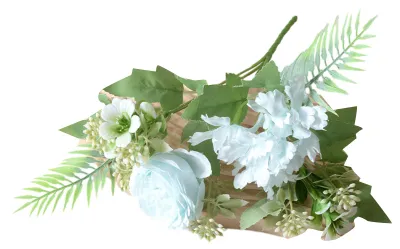 Produktbild von Gemischter künstlicher Blumenstrauß mit künstlichen Seidenrosen und Hortensienblüten mit Stiel, künstlicher Brautstrauß für Tischdekoration, Tischdekoration