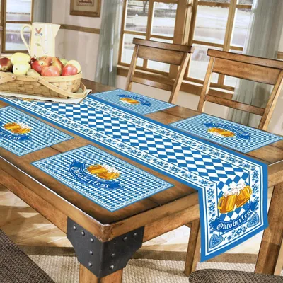 Immagine prodotto di Tovagliette e sottopiatti, set da 5 pezzi, blu e bianco, lavabili, stile bavarese, decorazioni per la tavola da pranzo per l' , tessuto