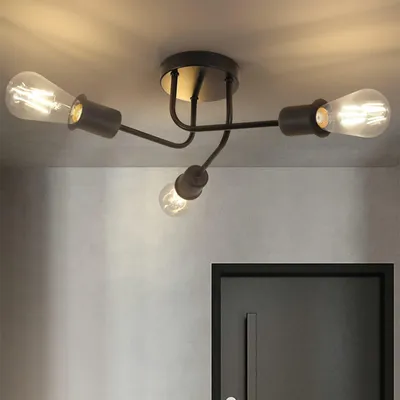 Produktbild von ZMH Deckenleuchte Vintage Deckenlampe Retro Schwarz 3 Flammig Wonhzimmerlampe Industrie E27 Rustikaler Stil für Wohnzimmer Schlafzimmer Esszimmer Küche Flur Bar ohne Leuchtmittel