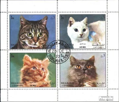 Produktbild von Briefmarken Sharjah 1972 Mi 1288-1291 Kleinbogen (kompl. Ausg.) gestempelt Katzen
