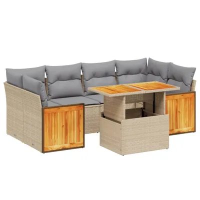 Produktbild von vidaXL 7-tlg. Garten-Sofagarnitur mit Kissen Beige Poly Rattan