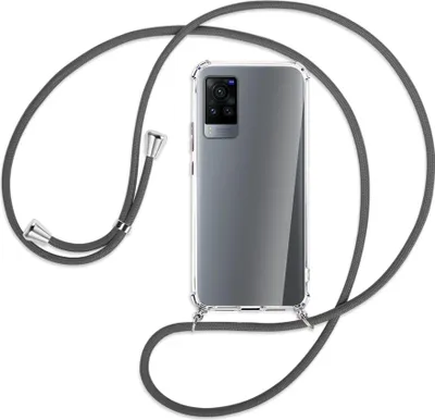 Produktbild von Handykette Backcover-Schutzhülle mit Band (Metall silberfarben) für vivo X60 Pro - dunkelgrau