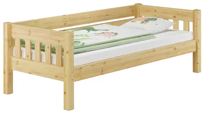Produktbild von Kieferbett natur Einzelbett 90x200 Massivholz-Bettgestell Sofabett mit wählbarem Zubehör V-60.53-09ohne Zubehör