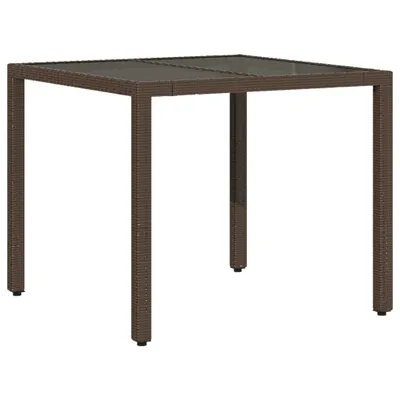 Obrázok produktu pre Záhradný stôl so sklenenou doskou, hnedý 90x90x75 cm, polyratan