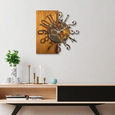 Immagine prodotto di Opviq, Orologio in legno 7-A, Orologio decorativo da parete in legno, Multicolore, 100 % LEGNO / METALLO, 58 x 3 x 58 cm