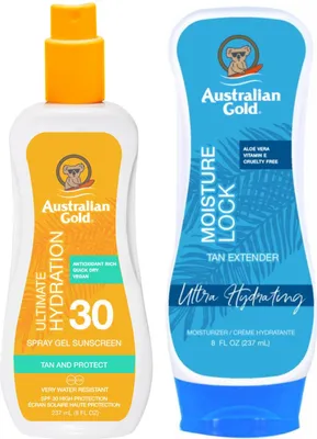Productafbeelding van Australian Gold zonnebrandspraygel SPF30 237 ml + Moisture Lock aftersun balsem 237 ml Bruiningsset
