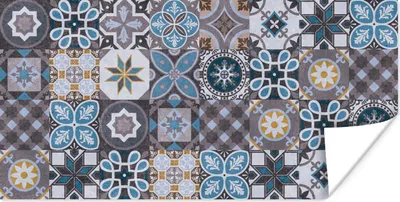 Produktbild von MuchoWow® Poster Blumen - Muster - Blau - Braun 40x20 cm - Poster für die Wand - Poster Schlafzimmer