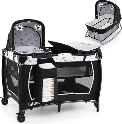 Produktbild von COSTWAY 5 in 1 Beistellbett Baby, Babybett mit Rollen, Matratze, Kinderreisebett Babywiege & Spieluhr, Stubenwagen für Baby bis 36 Monaten, Beige