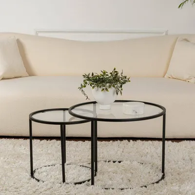 Immagine prodotto di Xaden - Tavolino da Salotto, 60x60x43h cm Nero, set di 2 Tavolini