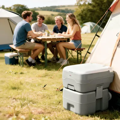 Produktbild von Campingtoilette tragbar, Reisetoilette HDPE, mobile WC Outdoor, Grau | 41,5 x 36,5 x 42 cm | 147 kg | 20 L | 5,2 kg