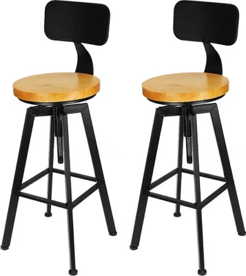 Image de Tabouret de bar en bois, lot de 2, réglable en hauteur avec dossier, noir