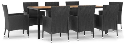 Produktbild von vidaXL 9-tlg. Garten-Essgruppe mit Kissen Schwarz Poly Rattan