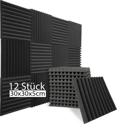 Produktbild von sunnypillow 12 Stück Akustikschaumstoff Akustikschaum Matten 30 x 30 x 5cm | Schalldämmmatten zur effektiven Akustik | Schalldämmung Wand, Podcasts, Studio | Schaumstoff Fliesen Schallschutzmatte