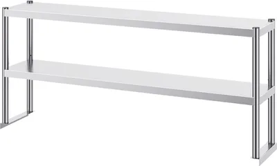 Zdjęcie produktu dla SucceBuy Podwójny wspornik 12 x 60 cali, dwupoziomowy ze stali nierdzewnej, z regulacją wysokości. Idealny do przygotowywania posiłków w kuchni, restauracji i warsztacie.