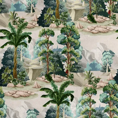 Image de Royal Velvet Tissu Polyester A coudre - Motif Arbres et Montagnes