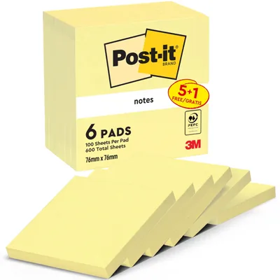 Obrázek produktu pro Post-it Haftnotizen, 76 x 76 mm, gelb, 5 + 1 GRATIS