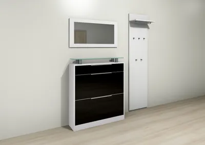 Produktbild von Garderobenset Schuhschrank "Oliva1" schwarz-glänzend