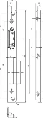 Produktbild von GU Winkelschließblech mit AT-Stück, 250 x 16,5 x 25 x 3mm verzinkt, rechts