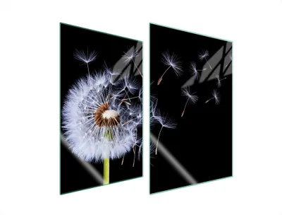 Produktbild von Herdabdeckplatten 2 teilig 35x52 Glaskeramikkochfeld Abdeckung Glas Schneidebrett Löwenzahn Schwarz