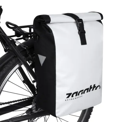Obrázek produktu pro Brašna na kolo bílá/černá, dámská/ pánská boční brašna na kolo, ZAGATTO, 21L, nepromokavá brašna na kolo, montáž na nosič, 27x34-53x1/ ZG736