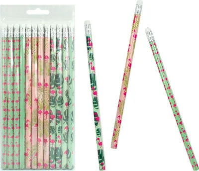 Produktbild von 12er Set Bleistifte im Flamingodesign mit Radiergummi