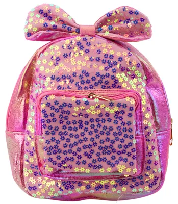 Produktbild von Kinderrucksack mit Pailletten, Blumen, Schleife, Rosa, 22 cm, 2,8 l