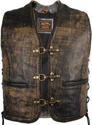 Produktbild von Vintage Lederweste Bikerweste Motorrad Kutte Lederkutte Clubweste Used Look (M)