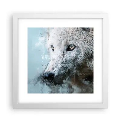 Produktbild von Gerahmtes Poster - Weißer Rahmen - Weiß Der Wolf Bild - 30x30 cm - Wand Bild - Wanddeko - Wandbilder - Kunstposter - Wandposter - Bilderrahmen - Bilder - Kunstdruck - Wanddekoration - P2WAC30x30-4623
