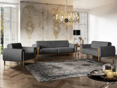 Produktbild von Sofaset Designersofas VALERIE 3-2-1 in Stoff Elisa Velvet Anthrazit