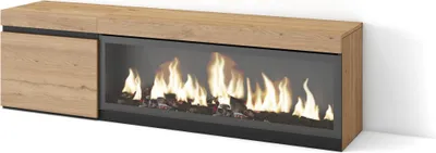 Produktbild von TV-Schrank, Lowboard, 158x35x45cm, Für TV-Geräte bis zu 65", Elektrokamin XXL, Eiche