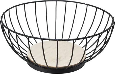 Obrázok produktu pre Kôš na ovocie - čierny - kovový - drevený podstavec - Ø 28 cm
