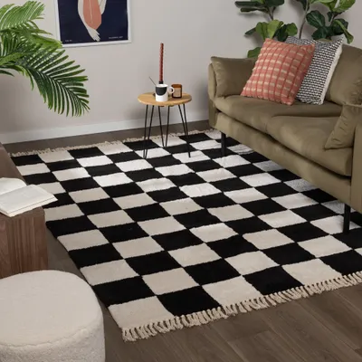Image de Volero - Tapis à damier - Blox Franges Noir - 120x170 cm
