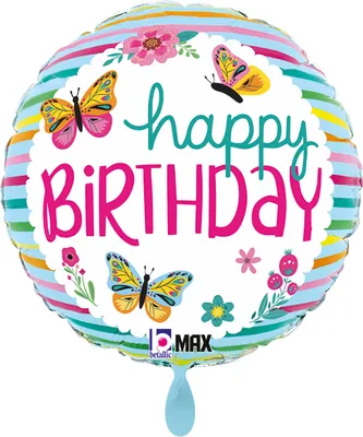 Produktbild von Folienballon rund 45cm Colorful Butterflies Happy Birthday