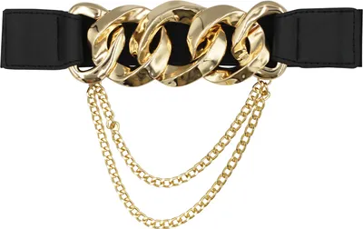 Produktbild von Glamexx24 Elastischer Damen Jeansgürtel Taillengürtel gürtel 4cm breiter Hüftgürtel mit Knopfverschluss-Farbe: Schwarz Gold -Größe: 72cm ( Taillenweite 105cm )