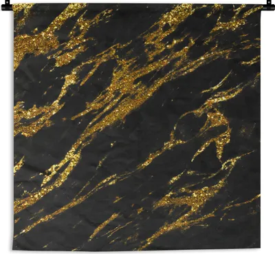 Produktbild von MuchoWow® Wandteppich Wandbehang Marmor - Gold - Glitter - Schwarz 60x60 cm Tapisserie Dekoration Wandtuch - Dekorationen - Wand Decke
