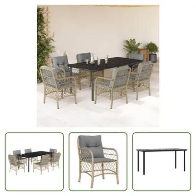 Produktbild von The Living Store 7-tlg. Garten-Essgruppe mit Kissen Beigemischung Poly Rattan