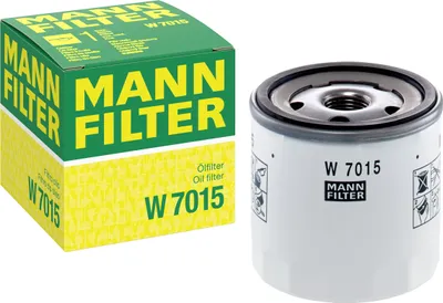 A product shot of a MANN-FILTER oil filter and its packaging.