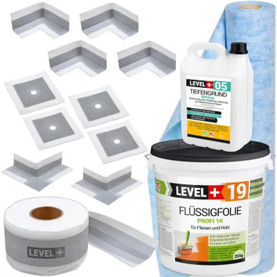 Produktbild von Dichtset Innen Außen Abdichtung-Set SET549 Dichtvlies Flüssigfolie 25Kg Auf Holz Fliesen OSB Wasserdicht Dichtband 120/70mm Ausdehnbar