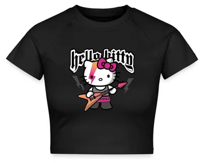 Produktbild von Spreadshirt Hello Kitty E-Gitarre Rock Style Crop Top, L, Schwarz