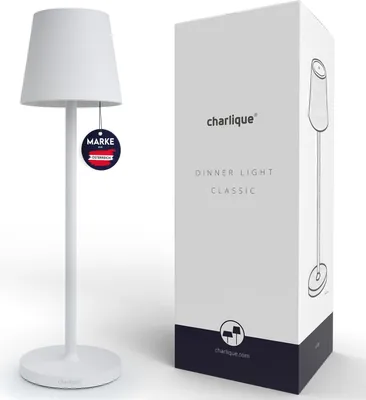 Produktbild von charlique® LED Akku Tischlampe (weiß) - Dinner Light 38 cm - dimmbare Tischleuchte mit USB, für innen und außen, warmes Licht