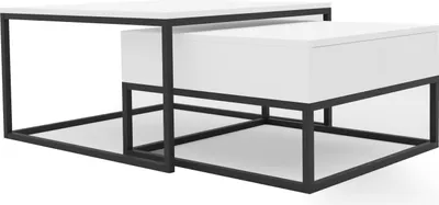 Produktbild von Idohome - Couchtisch 2er Set 2in1, mit Schublade und Stauraum, Push-to-Open, Metallrahmen, ELEGANT - Farbe Mattweiß