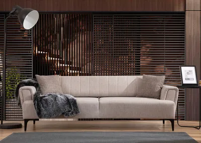 Produktbild von Hanah Home, Hamlet - Beige, 3-Sitzer-Schlafsofa, BUCHENHOLZ / SPANPLATTEN, Beige, 230 x 95 x 77 cm
