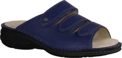 Produktbild von Finn Comfort Hellas Damenpantolette, Blue, Leder, Bequem, Klettverschluß - Damenschuhe Pantolette /  Zehentrenner, Blau, leder (bourne)