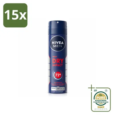 Imagen del producto de 15 unidades de NIVEA MEN Desodorante en aerosol Dry Impact, 150 ml - Paquete de suministro