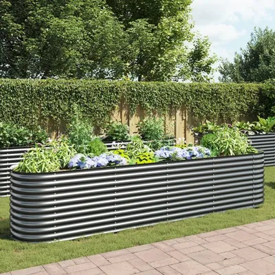 Produktbild von "Rabatt" Garten-Hochbeet/Pflanzgefäß/Pflanzkübel - 400x80x81 cm Verzinkter Stahl Grau - Beete CC19993