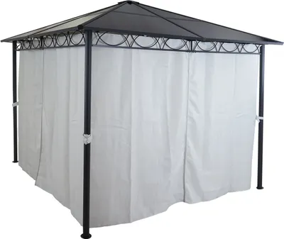 Produktbild von Hardtop Pergola HWC-C77, Garten Pavillon, Kunststoff-Dach Seitenwand Alu hellgrau 3x3m