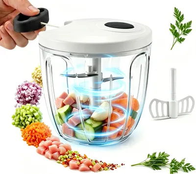Produktbild von Zerkleinerer Manueller Gemüseschneider 900 ml, Zwiebelhacker mit Edelstahlklingen